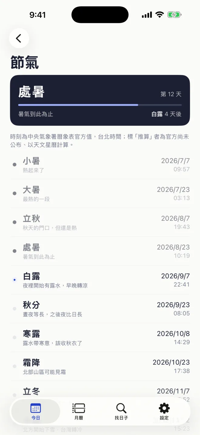 節氣時刻到分鐘